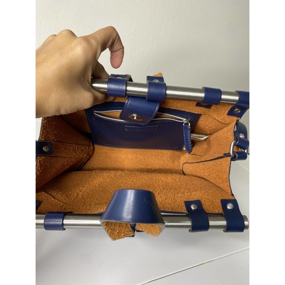 ZARA navy blue doctor bag small silver metal rods - Picture 5 of 8